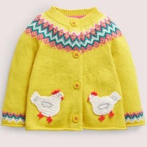 NWT Novelty Baby Boden Fair Isle Cardigan Sweetcorn Yellow Fairisle Hens